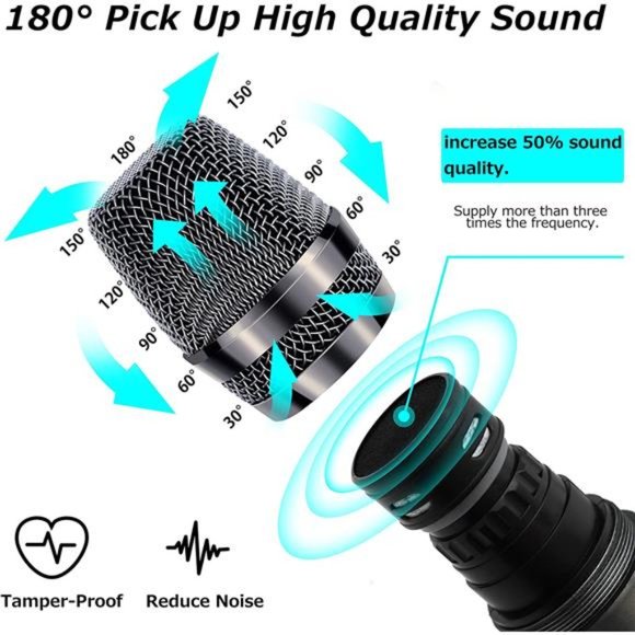 Wireless Microphone, Dynamic Karaoke Microphone with Receiver and Anti-Slip Ring - Picture 4 of 7